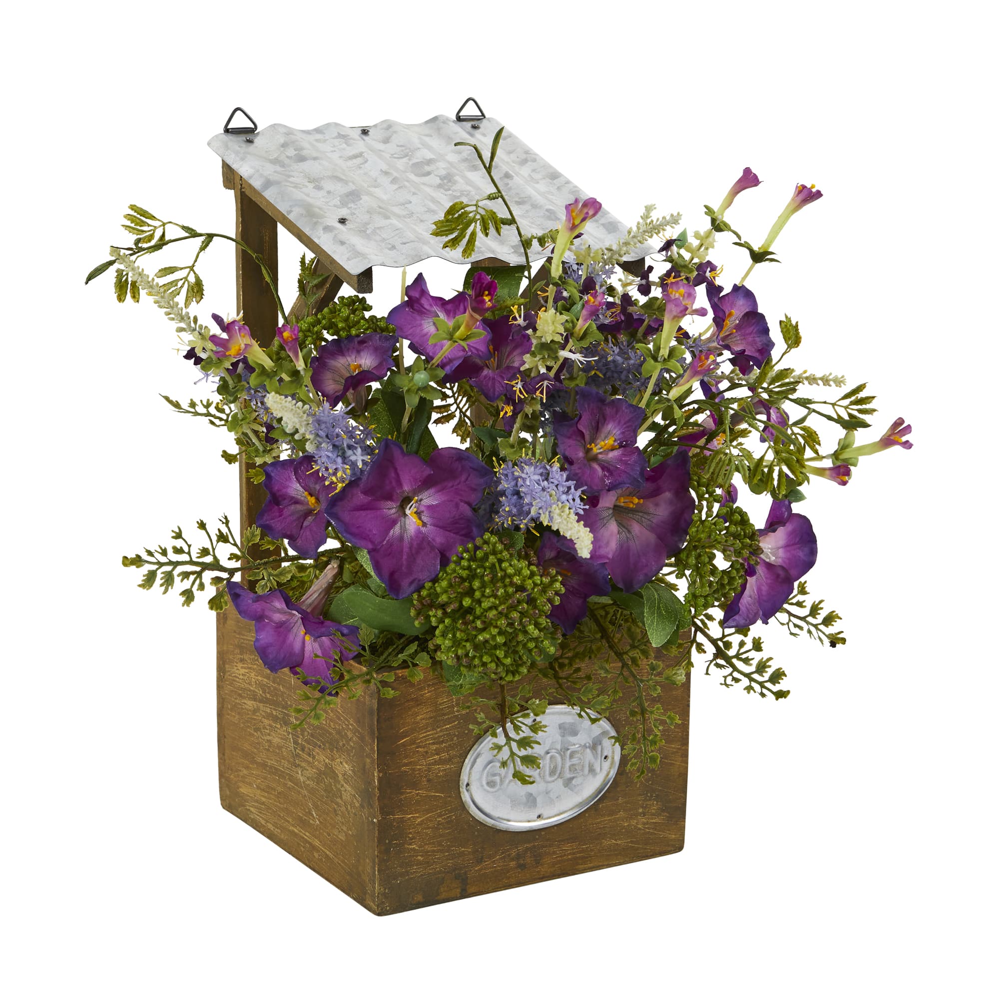 14" Morning Glory Plant in Tin Roof Planter